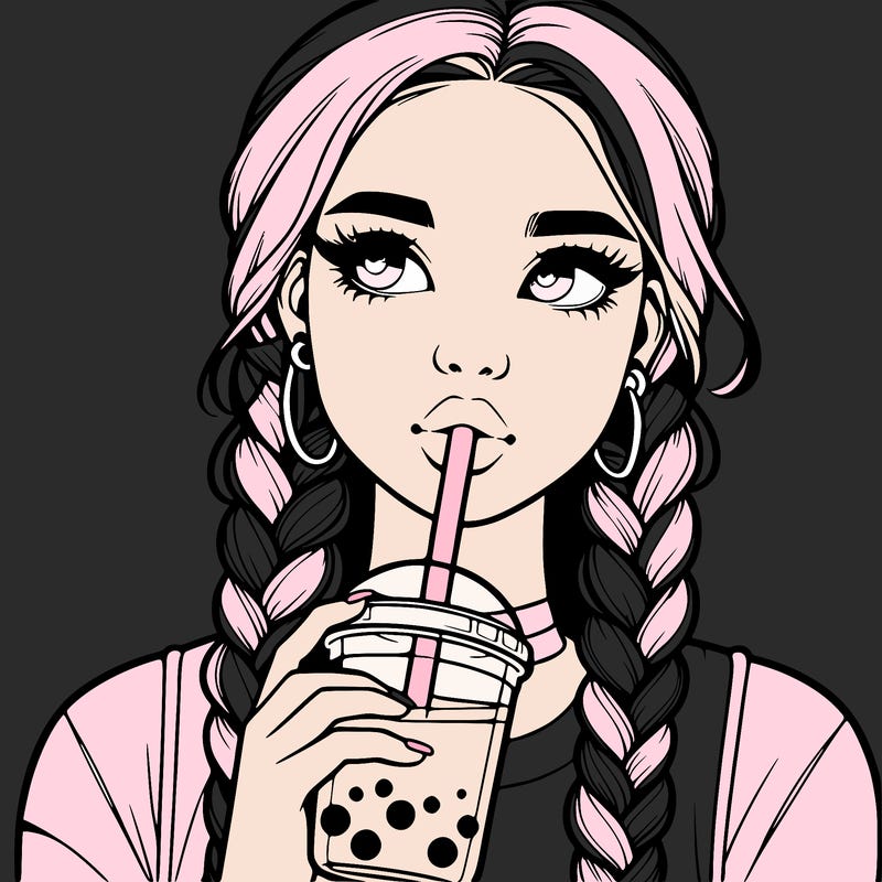 realistic girl with braided hair drinking boba