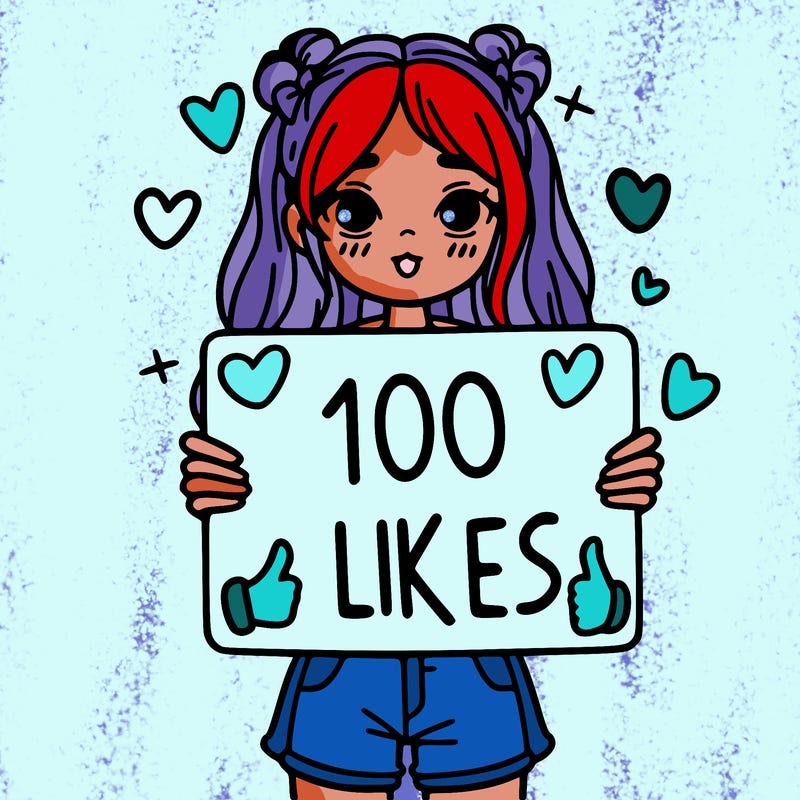 girl holding a sign saying 100 likes