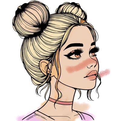 realistic girl with buns on the top of her head