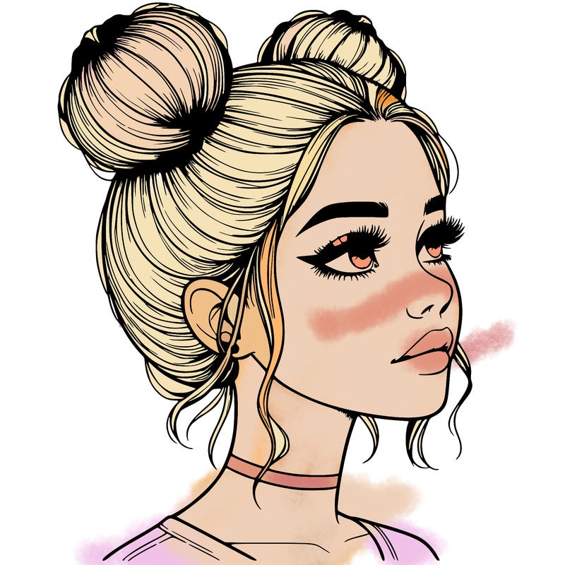 realistic girl with buns on the top of her head