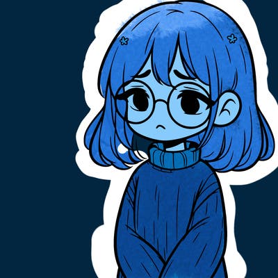 sad girl with glasses in a sweater