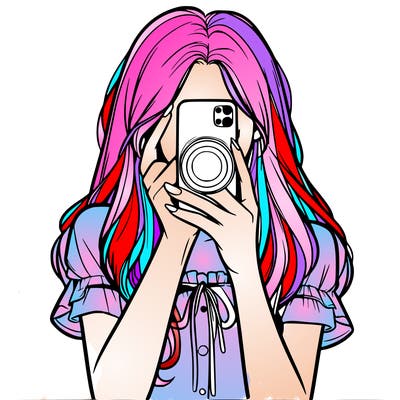 a realistic girl holding her phone taking pictures