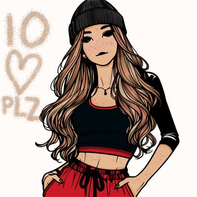 realistic beautiful girl wearing beanie sweatpants and higher neck crop top