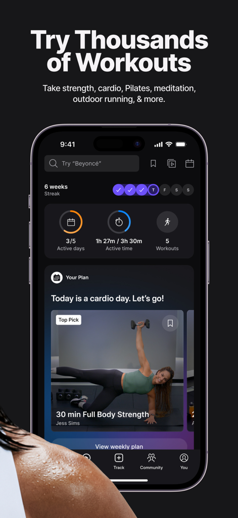 Peloton fitness app interface displaying personalized workout plans activity tracking and class recommendations