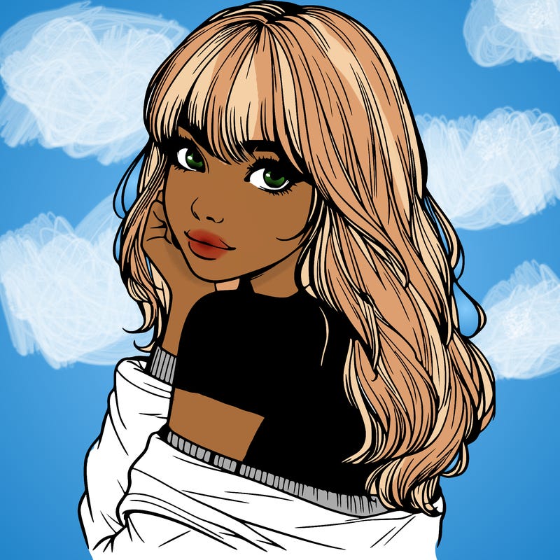 realistic girl with bangs looking over her shoulder