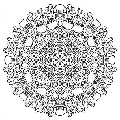 Dive into the festive spirit of St. Patrick's Day with this enchanting mandala coloring page. Discover intricate patterns, lucky shamrocks, and mischievous leprechauns awaiting your creative touch.