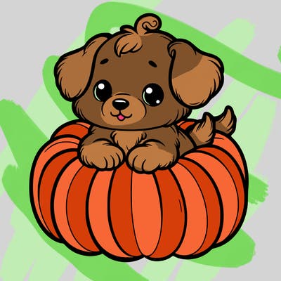cute little puppy in a pumpkin