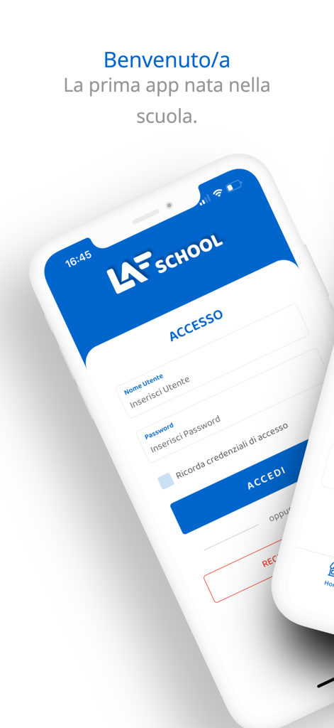Lafschool - Interfaccia di accesso all'app mobile Lafschool che mostra campi per nome utente e password per studenti e genitori