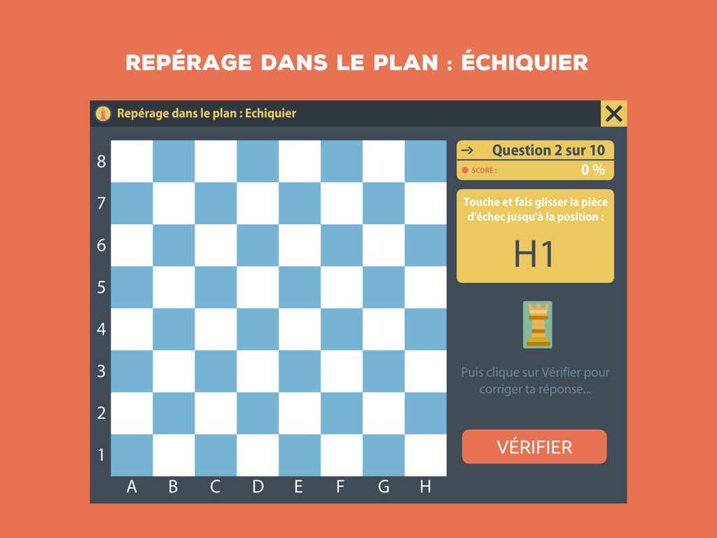 Repérage - Um exercício de geometria de coordenadas numa grelha de tabuleiro de xadrez dentro da aplicação educativa Repérage.