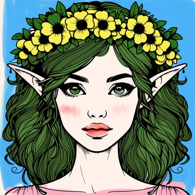 realistic female elf with flower crown