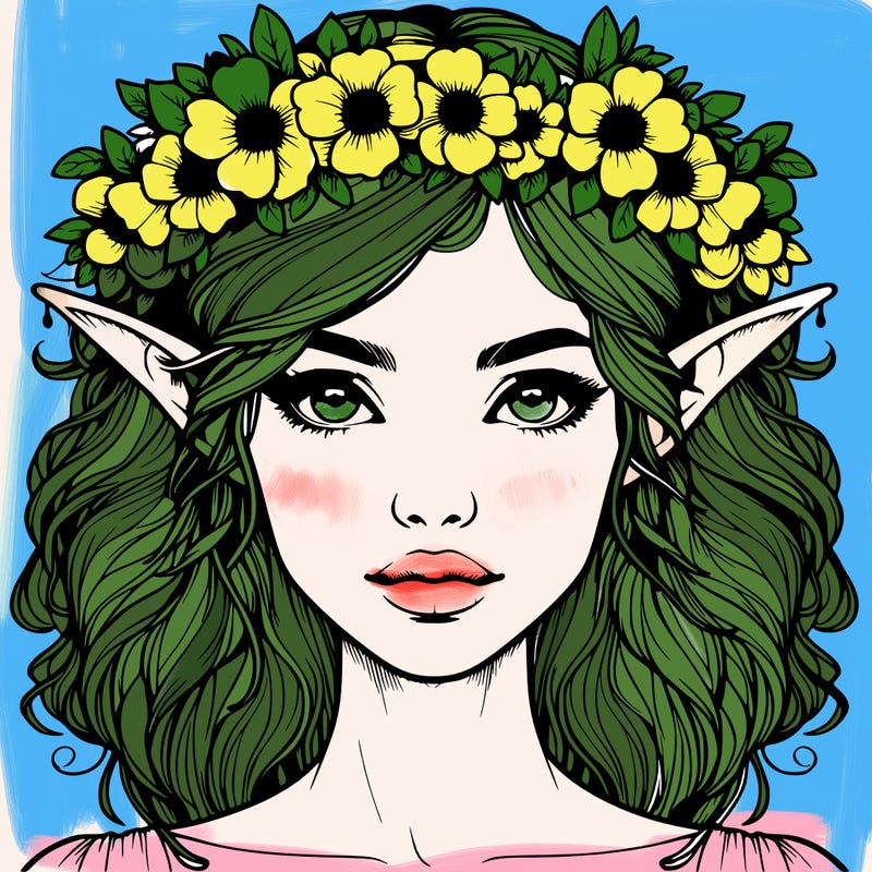 realistic female elf with flower crown