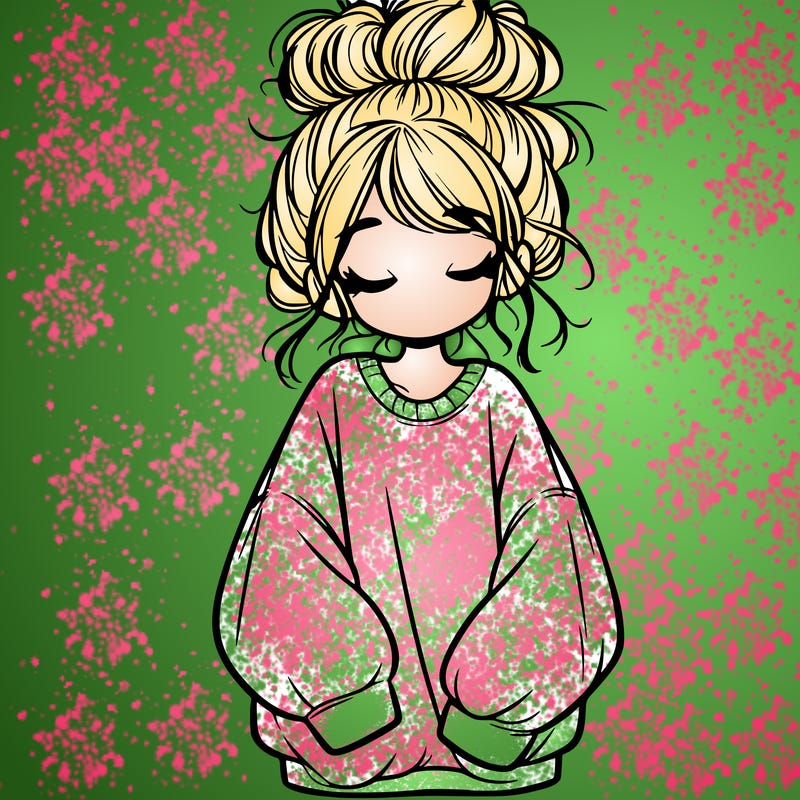 girl with baggy sweatshirt and messy bun