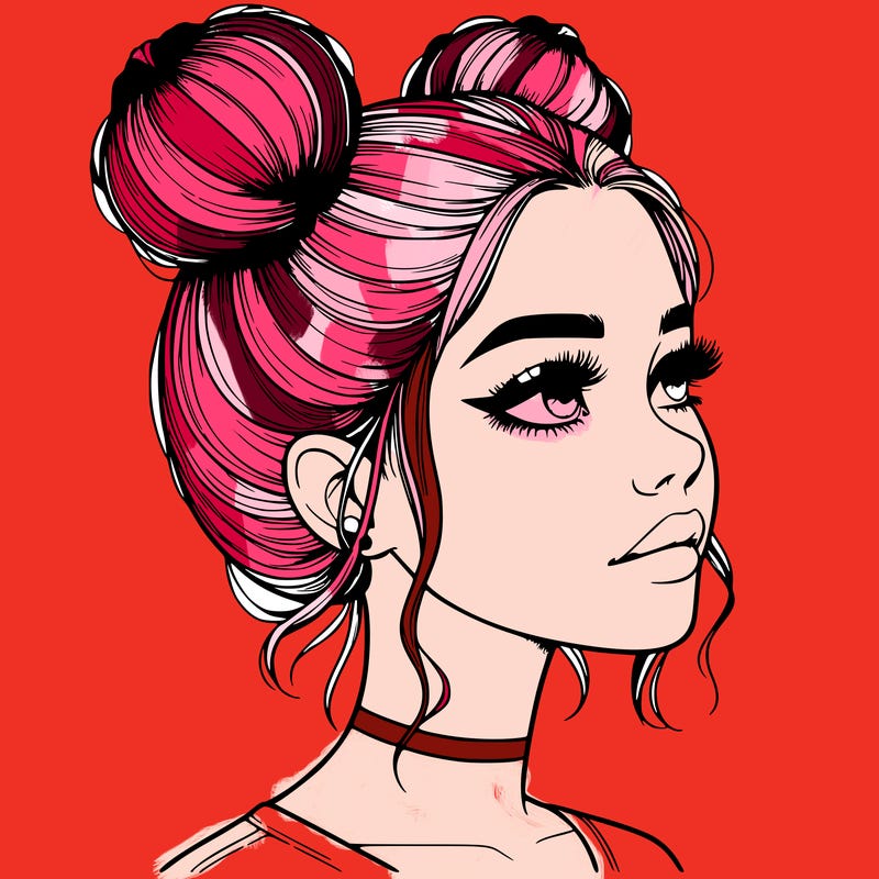 realistic girl with buns on the top of her head