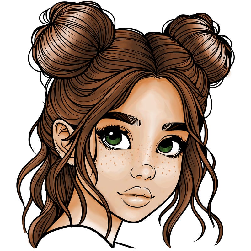 realistic girl with hair buns on her head
