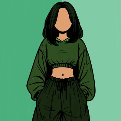 realistic girl faceless with baggy pants and a crop top