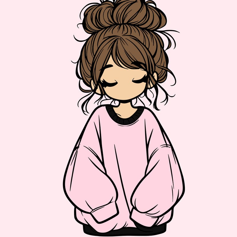 girl with baggy sweatshirt and messy bun