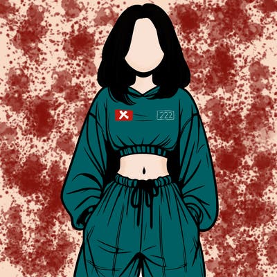 realistic girl faceless with baggy pants and a crop top