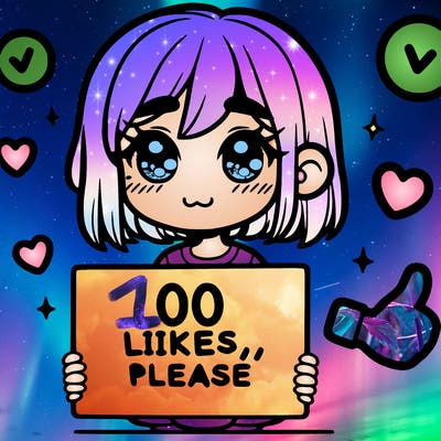 a girl with a sign saying 100 likes, please