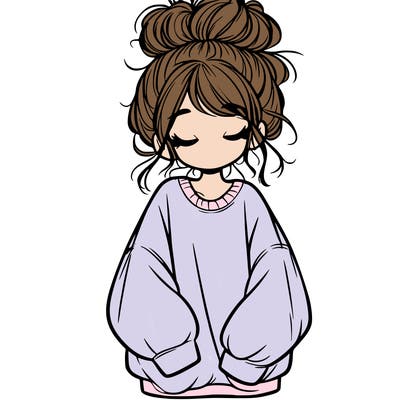 girl with baggy sweatshirt and messy bun