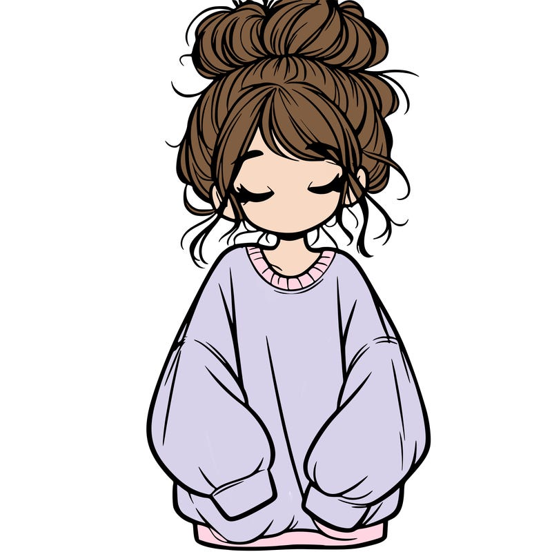 girl with baggy sweatshirt and messy bun