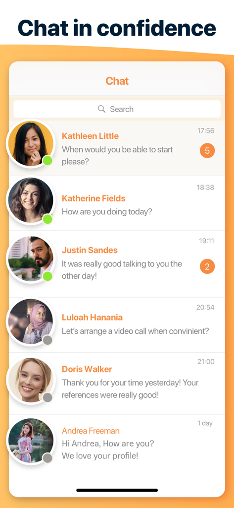 Match AuPair - Screenshot of the Match AuPair app chat interface with a list of message previews