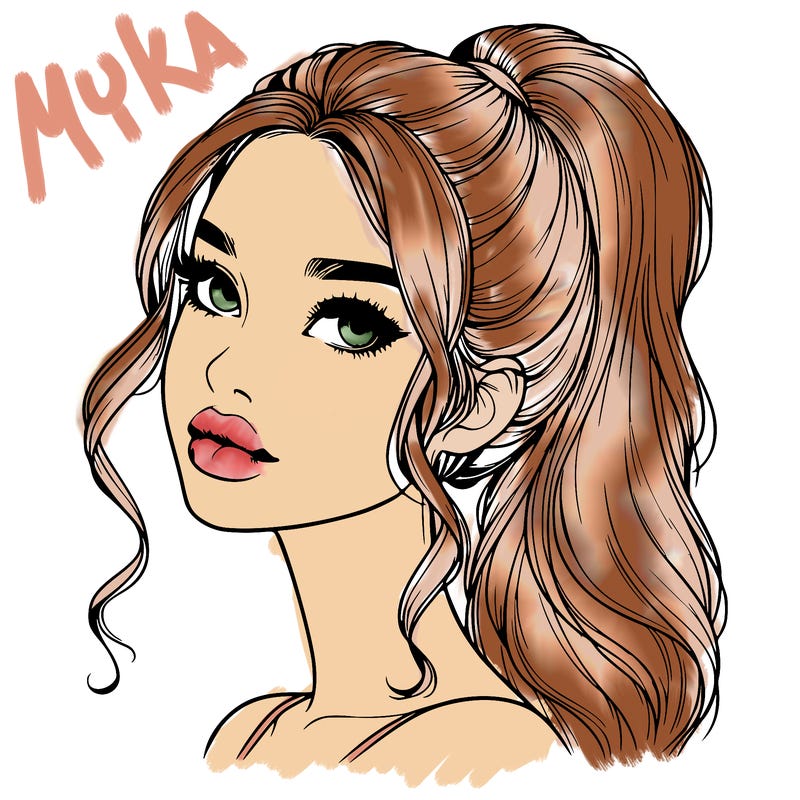 realistic girl with a ponytail on her hair and lips