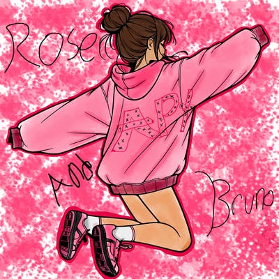 realistic girl jumping with a bun and oversized sweatshirt