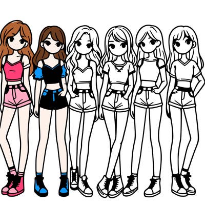 a group of girls wearing crop tops and shorts