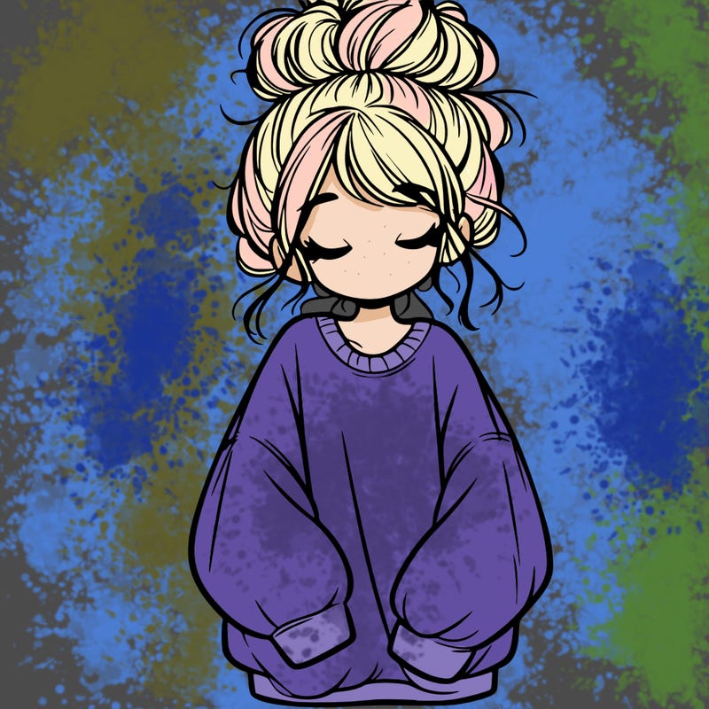 girl with baggy sweatshirt and messy bun