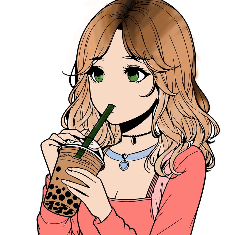 realistic girl drinking boba tea