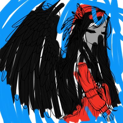 realistic girl with bird wings and some feathers in her hair