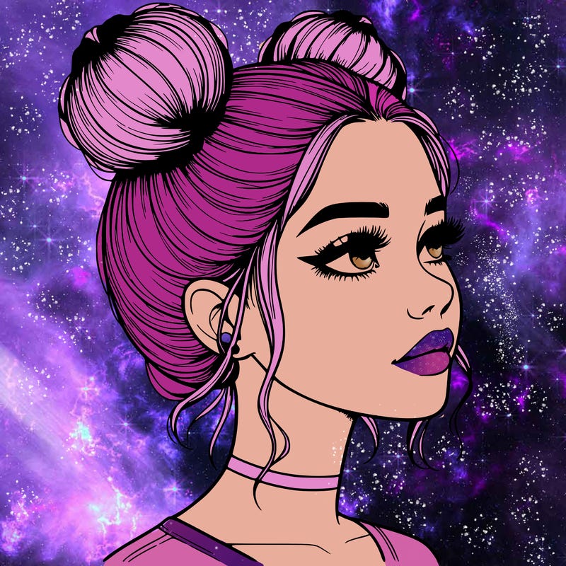 realistic girl with buns on the top of her head
