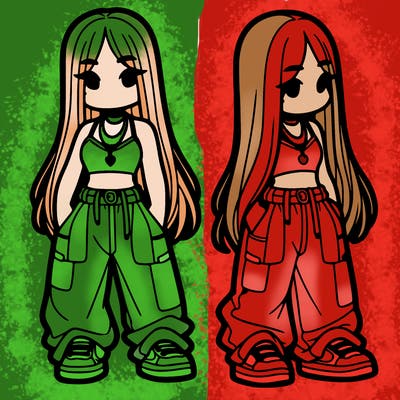 girl in baggy pants crop top and long hair