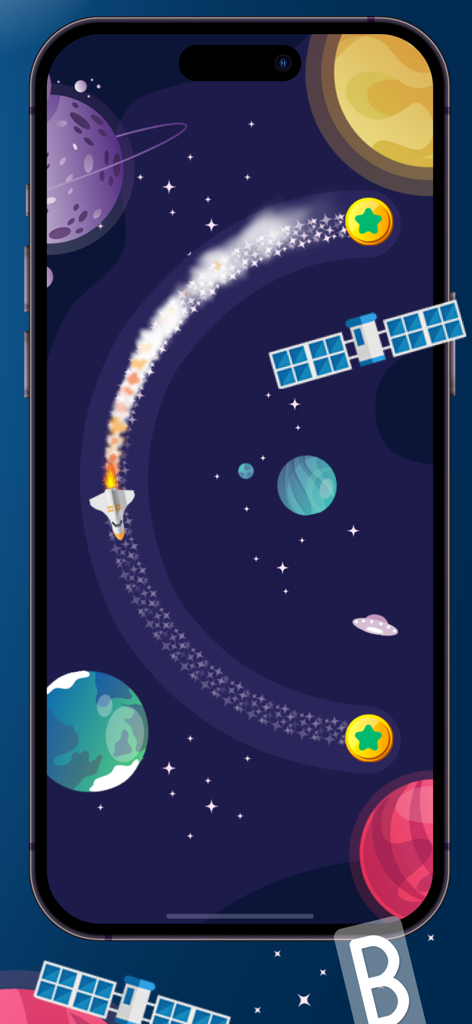 Activité de traçage de lettres sur le thème de l'espace pour les enfants dans l'application d'apprentissage de l'alphabet portugais