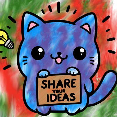 a cute cat saying share your ideas