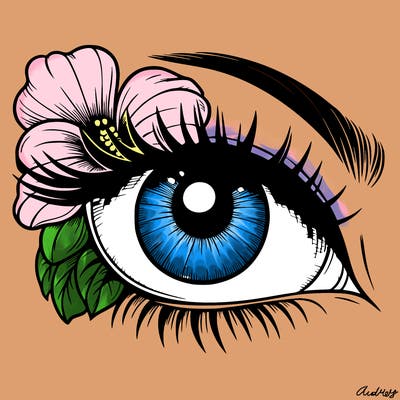 realistic eye with flower