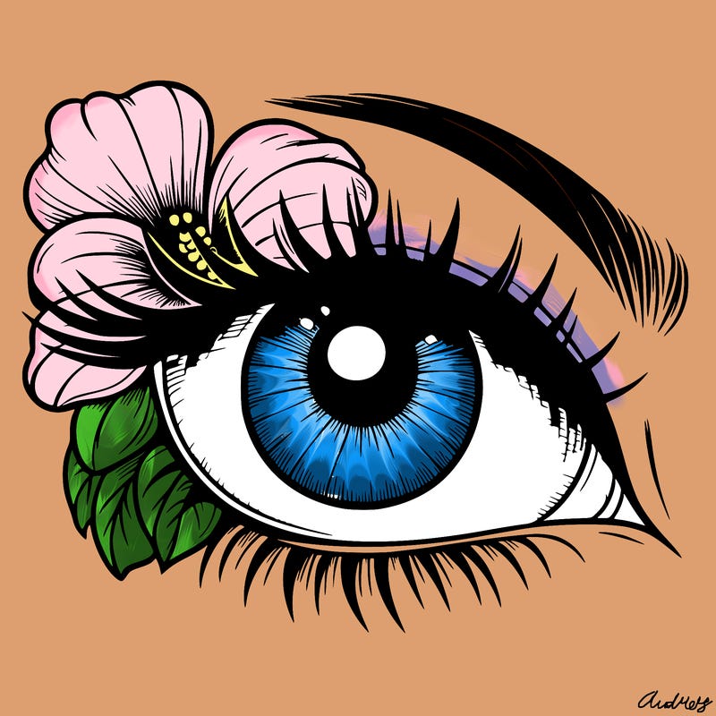 realistic eye with flower
