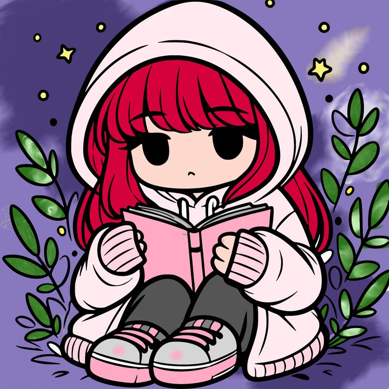 girl in oversized hoodie reading a book