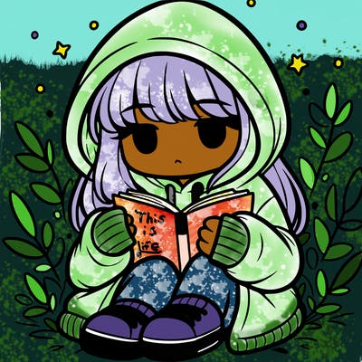 girl in oversized hoodie reading a book