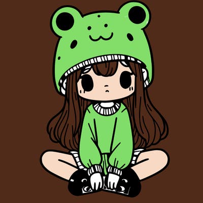 a girl wearing a frog hat and some frog socks