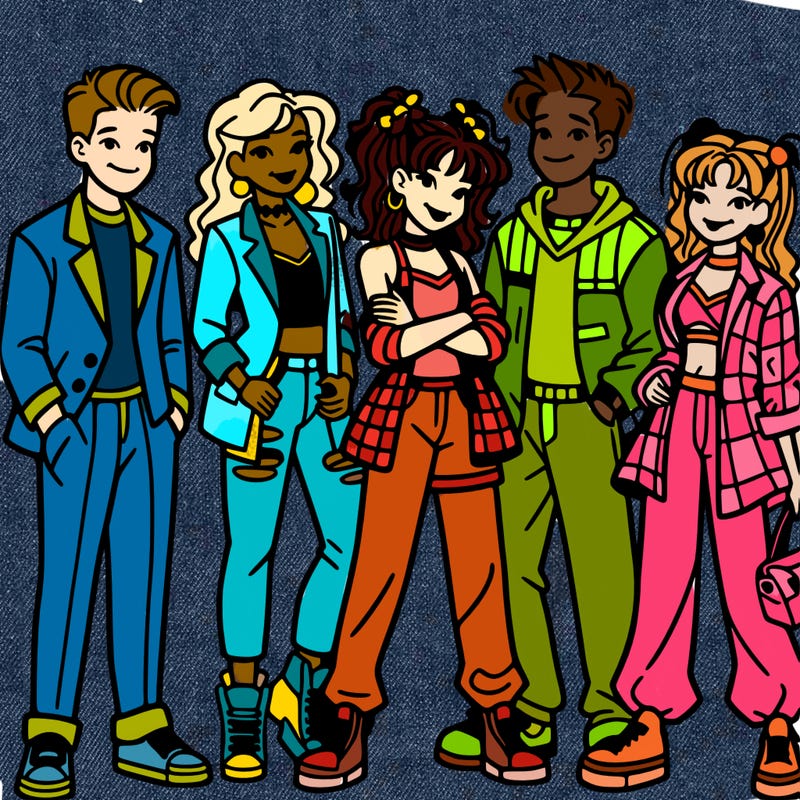 group of 5 teens with 2000s outfits