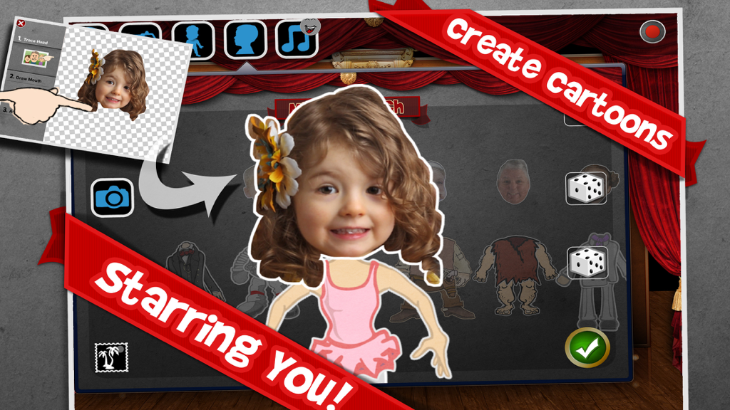 A child's photo being used to create a custom cartoon character in Puppet Pals 2 School Edition