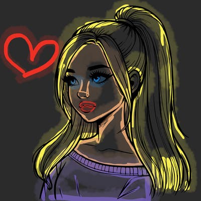 realistic girl with a high ponytail