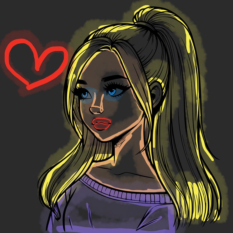 realistic girl with a high ponytail