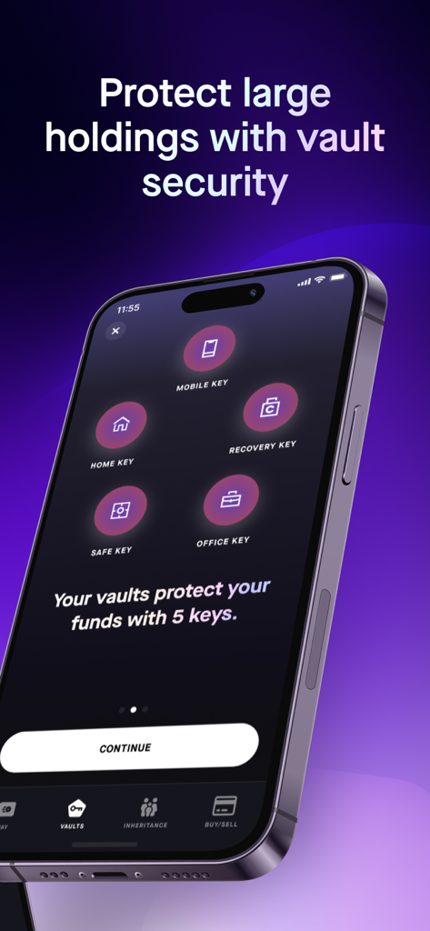 Casa: Bitcoin & Crypto Wallet - Casa app interface showing 5-key multisig vault protection for high security crypto storage