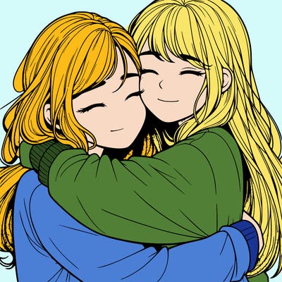 realistic two girls hugging