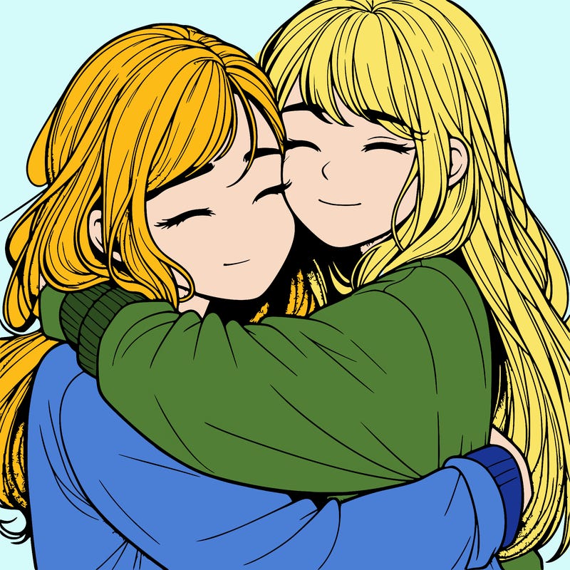 realistic two girls hugging