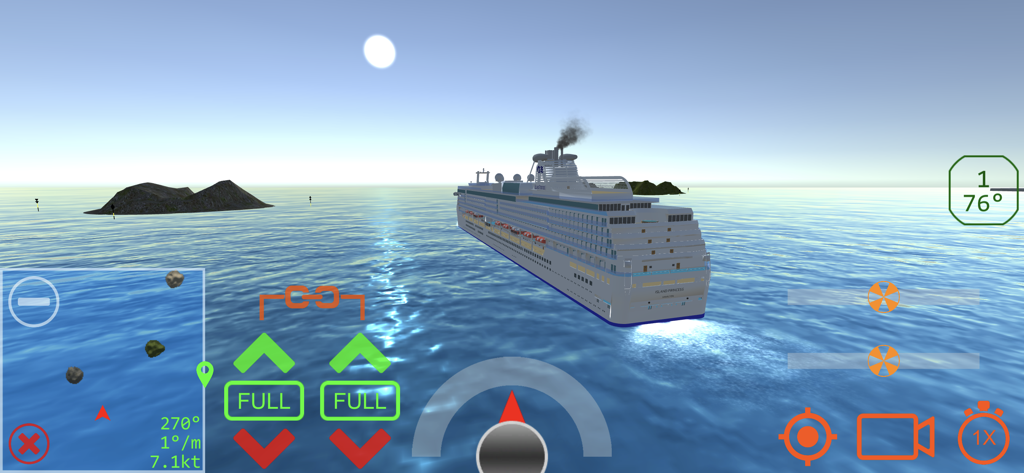 Ship Handling Simulator - Gameplay of a large cruise ship navigating the sea in Ship Handling Simulator.
