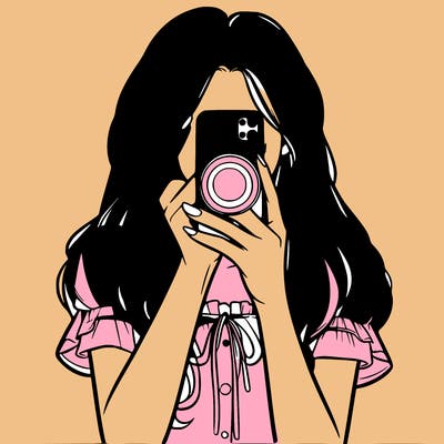 a realistic girl holding her phone taking pictures