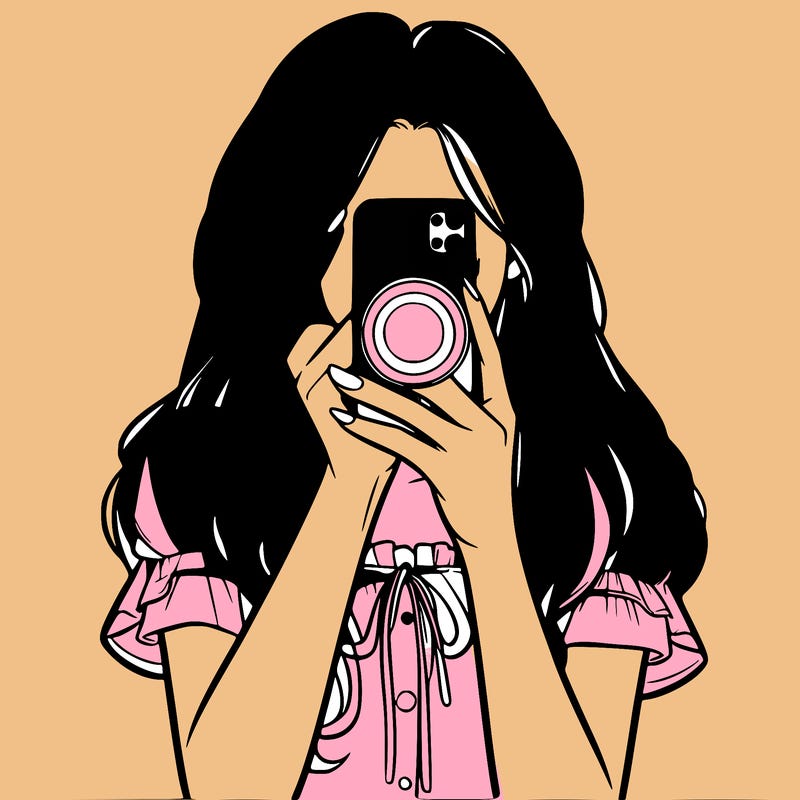 a realistic girl holding her phone taking pictures